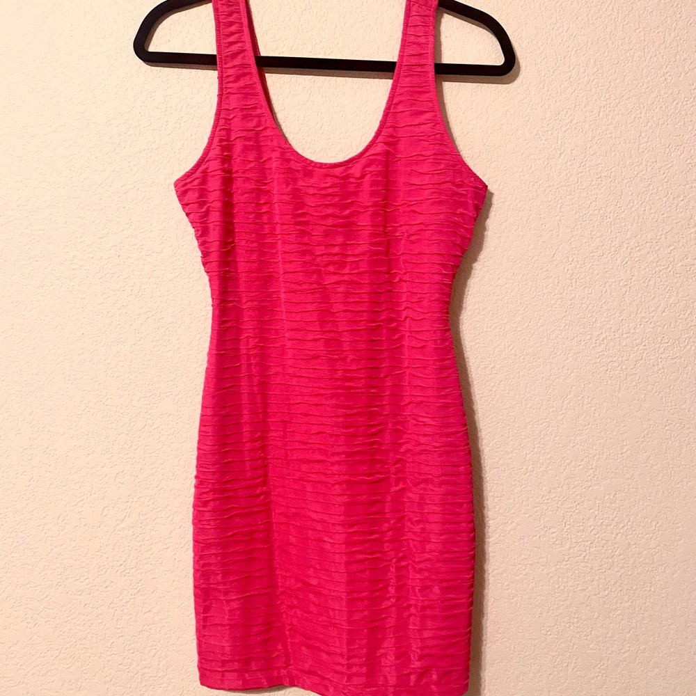 Hot Pink Mini Dress with Ruffle Style Texture